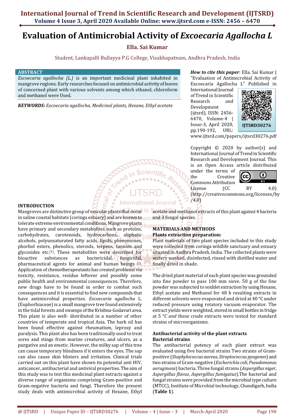 32 Evaluation of Antimicrobial Activity of Excoecaria Agallocha L
