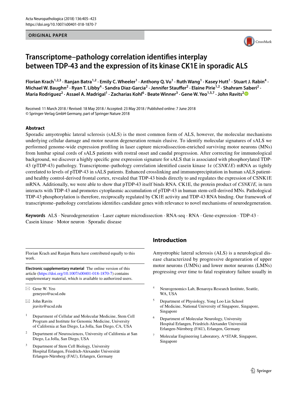 Transcriptome–Pathology Correlation Identifies Interplay Between TDP-43