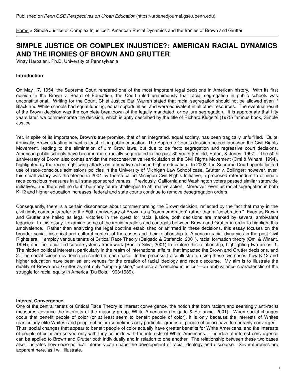 American Racial Dynamics and the Ironies of Brown and Grutter