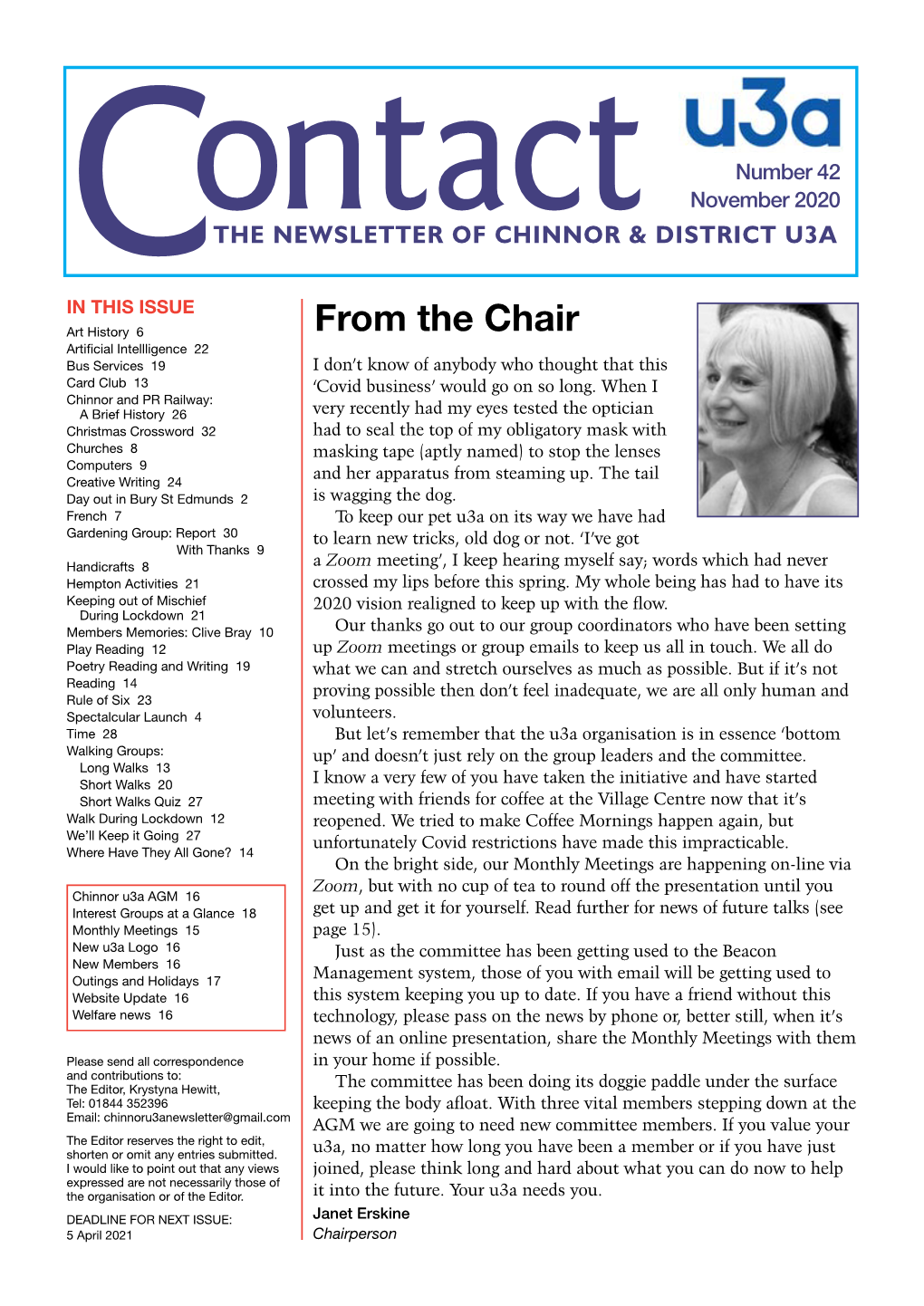 November 2020 Ontactthe NEWSLETTER of CHINNOR & DISTRICT U3A