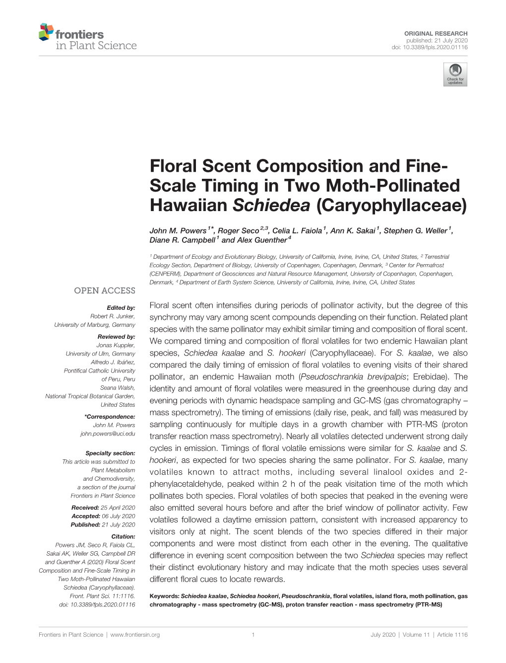 Floral Scent Composition and Fine-Scale Timing in Two Moth