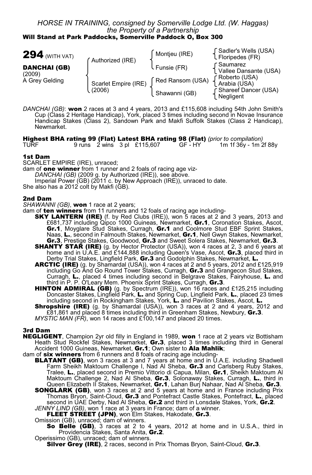 HORSE in TRAINING, Consigned by Somerville Lodge Ltd. (W. Haggas) the Property of a Partnership Will Stand at Park Paddocks, Somerville Paddock O, Box 300