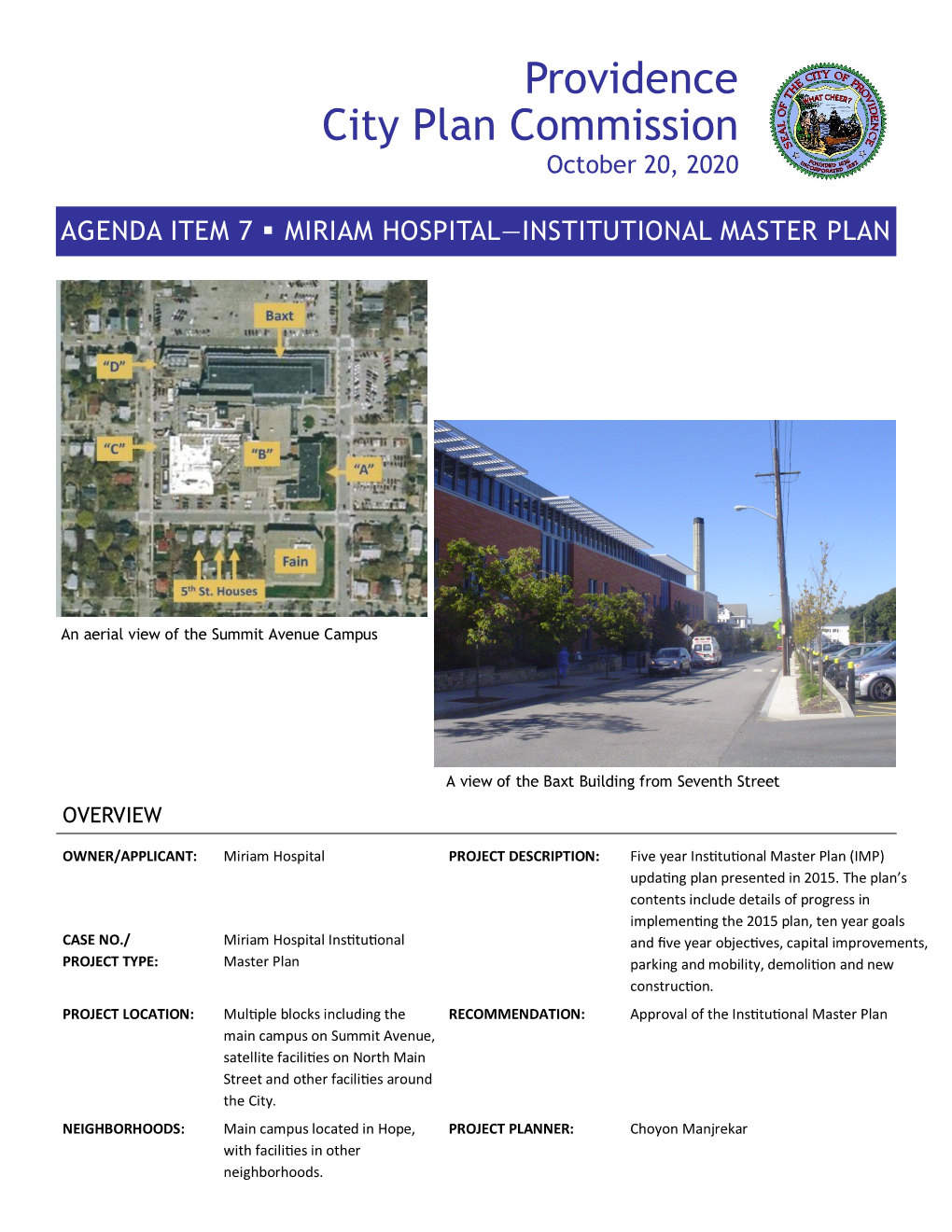 Miriam Hospital Institutional Master Plan 2020