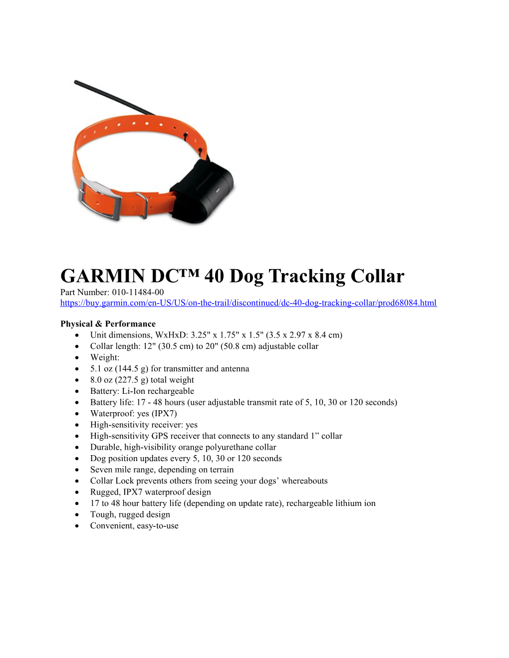 GARMIN DC 40 Dog Tracking Collar