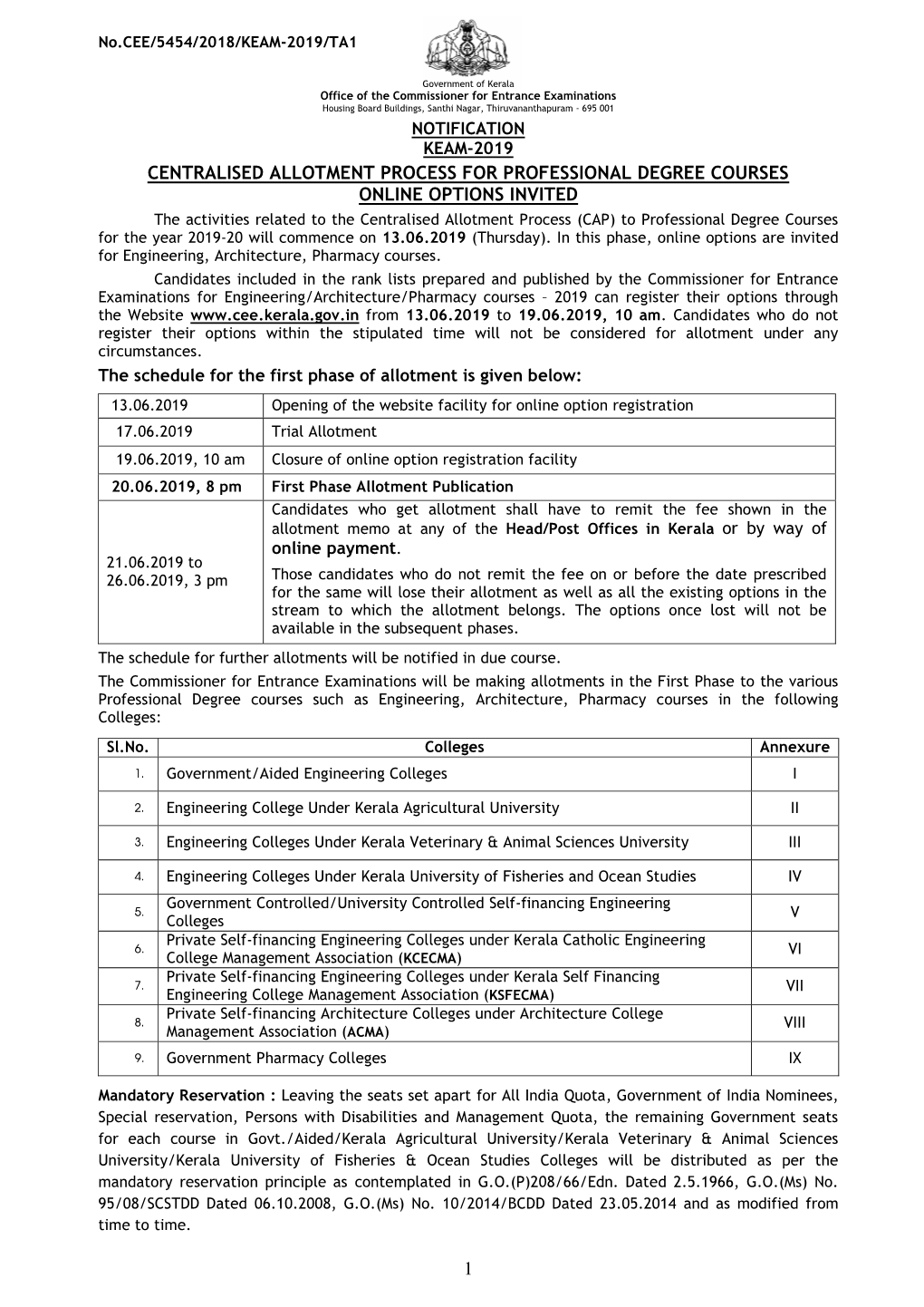 1 Centralised Allotment Process For