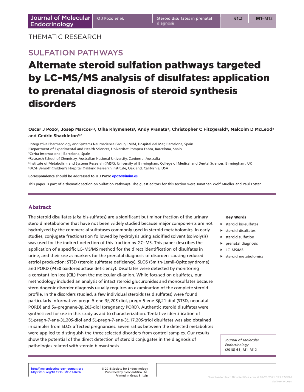 Application to Prenatal Diagnosis of Steroid Synthesis Disorders