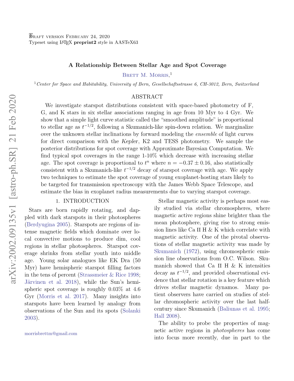 A Relationship Between Stellar Age and Spot Coverage Brett M