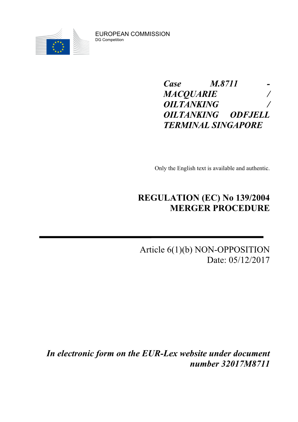 Case M.8711 - MACQUARIE / OILTANKING / OILTANKING ODFJELL TERMINAL SINGAPORE