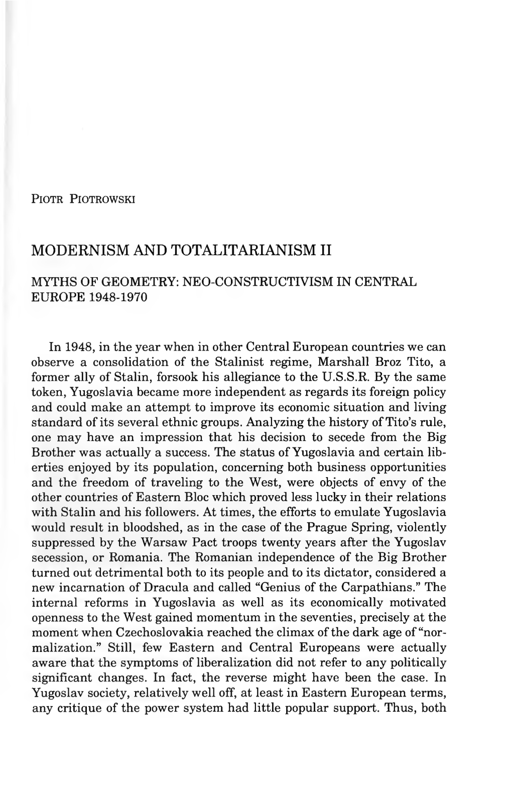 Modernism and Totalitarianism Ii
