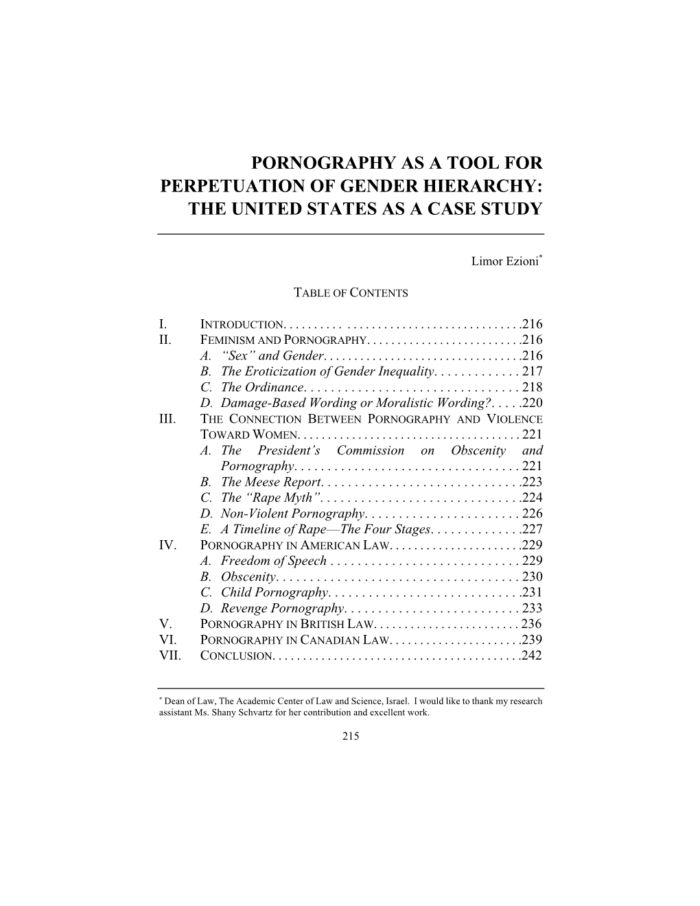 Pornography As a Tool for Perpetuation of Gender Hierarchy: the United States As a Case Study