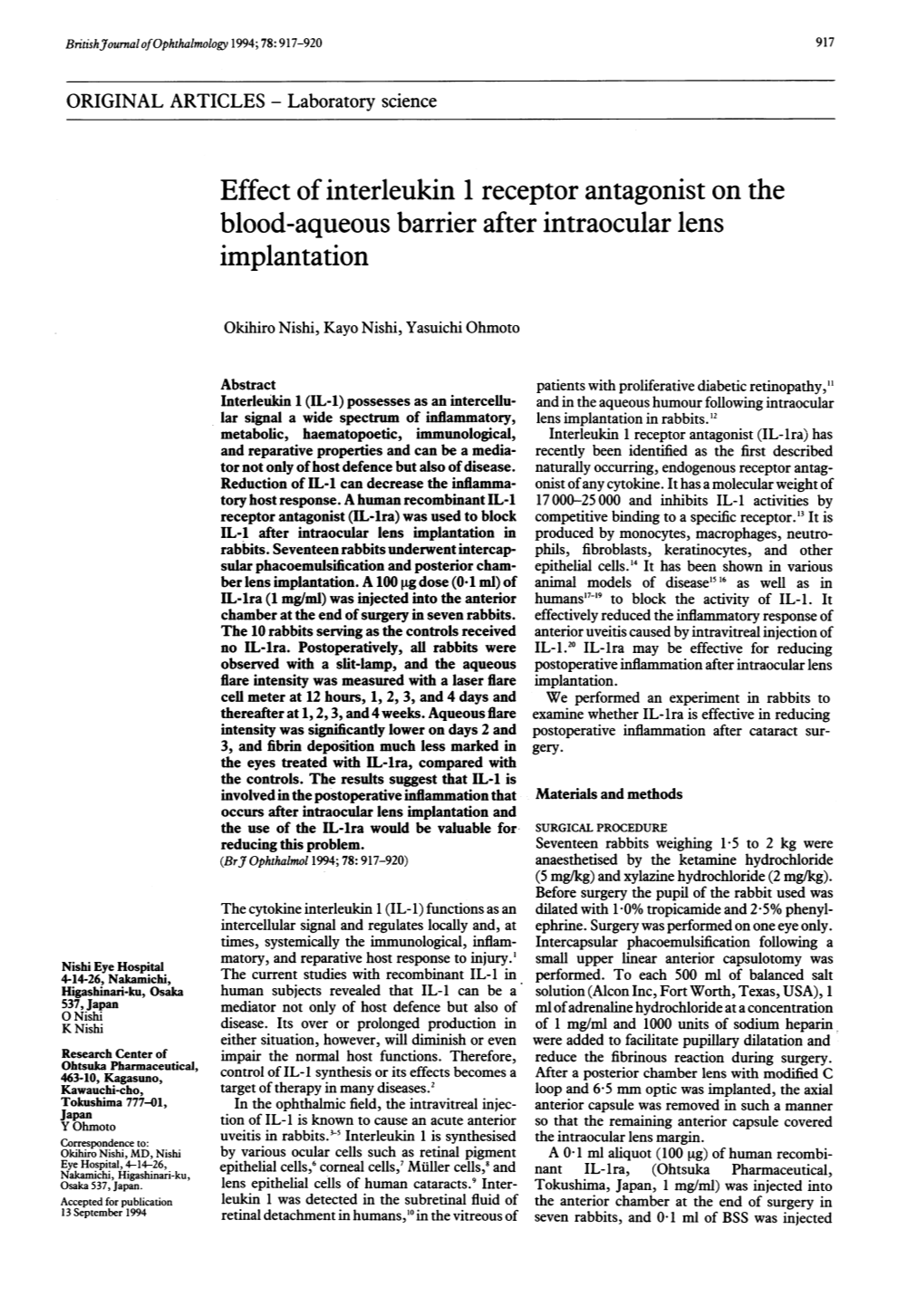 Effect of Interleukin 1 Receptor Antagonist On