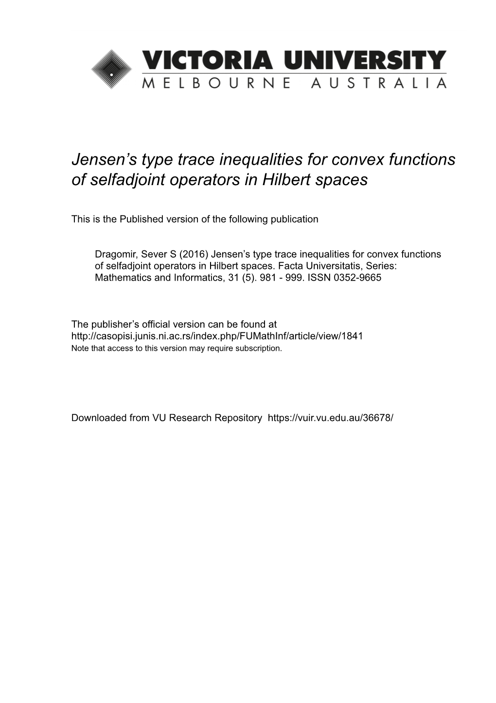 Jensen's Type Trace Inequalities for Convex