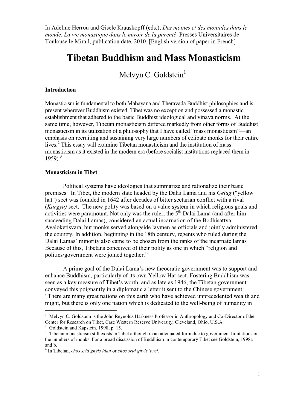 Tibetan Buddhism and Mass Monasticism