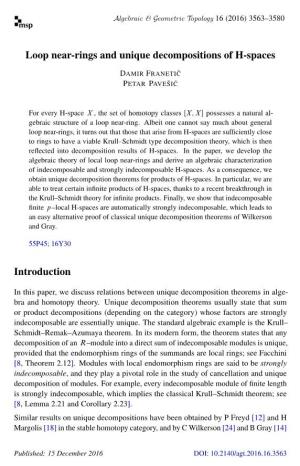 Loop Near-Rings and Unique Decompositions of H-Spaces