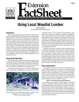 Using Local Woodlot Lumber Sara J