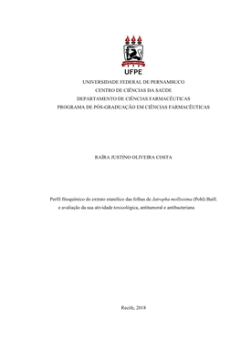 Universidade Federal De Pernambuco Centro De Ciências Da Saúde Departamento De Ciências Farmacêuticas Programa De Pós-Graduação Em Ciências Farmacêuticas