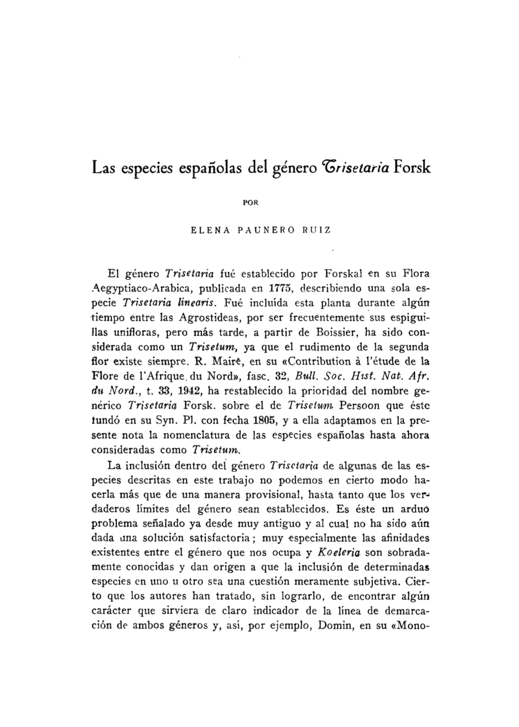 Las Especies Españolas Del Género "Trisetaria" Forsk