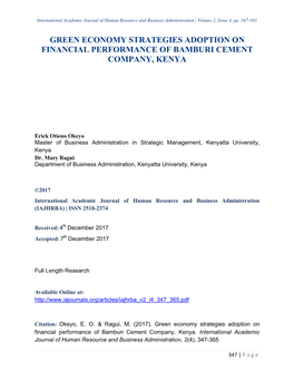 Green Economy Strategies Adoption on Financial Performance of Bamburi Cement Company, Kenya