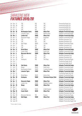 Saracens Fixtures 201920