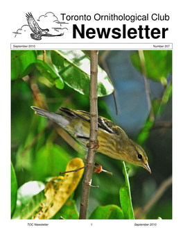 Toronto Ornithological Club Newsletter September 2010 Number 207
