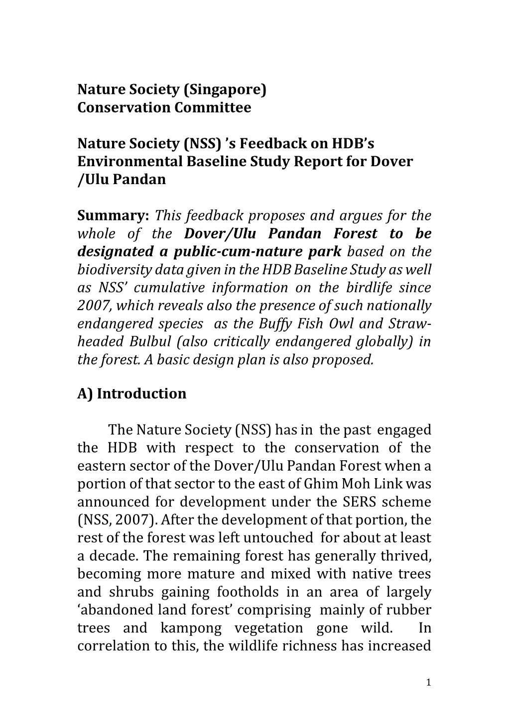 Feedback on HDB Dover-Ulu Pandan Forest