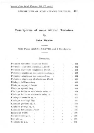 Descriptions of Some A.Frican Tortoises