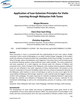 Application of Ivan Galamian Principles for Violin Learning Through Malaysian Folk Tunes