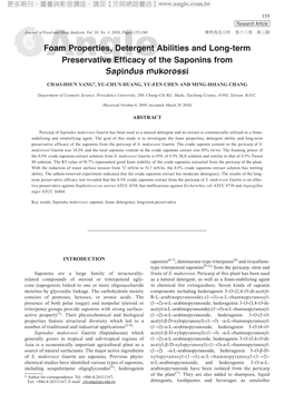 Foam Properties, Detergent Abilities and Long-Term Preservative Efficacy of the Saponins from Sapindus Mukorossi