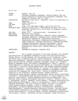 Teaching Indigenous Languages. Selected Papers from the Annual Symposium on Stabilizing Indigenous Languages (4Th, Flagstaff, Arizona, May 1-3, 1997)