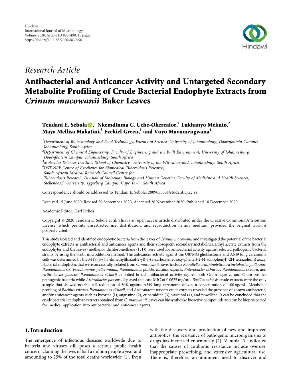 Research Article Antibacterial and Anticancer