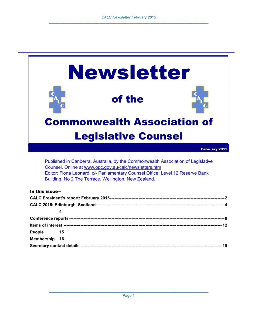 CALC Newsletter February 2015 ______