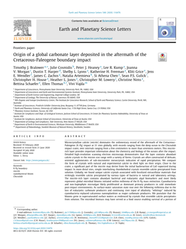 Origin of a Global Carbonate Layer Deposited in the Aftermath of the Cretaceous-Paleogene Boundary Impact ∗ Timothy J