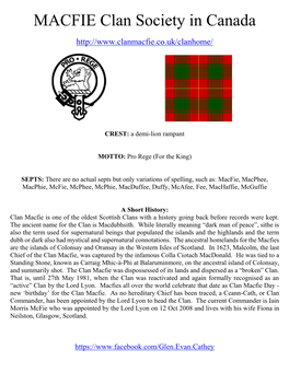 MACFIE Clan Society in Canada