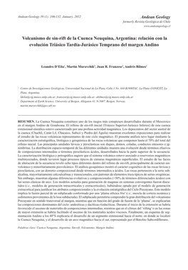 Volcanismo De Sin-Rift De La Cuenca Neuquina, Argentina: Relación Con La Evolución Triásico Tardía-Jurásico Temprano Del Margen Andino