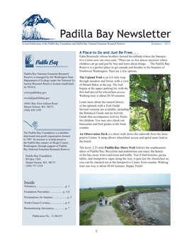 Padilla Bay Newsletter a Joint Publication of the Padilla Bay Foundation and Padilla Bay National Estuarine Research Reserve Summer 2011