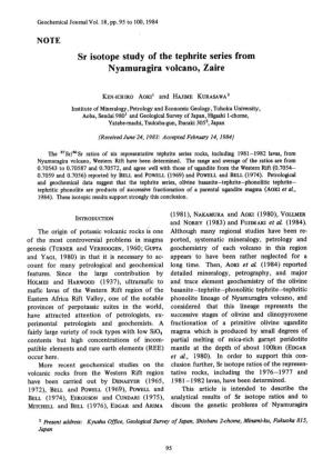 Sr Isotope Study of the Tephrite Series Nyamuragira Volcano, Zaire