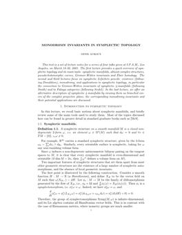 MONODROMY INVARIANTS in SYMPLECTIC TOPOLOGY This Text