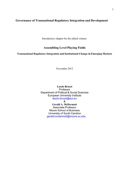 Governance of Transnational Regulatory Integration and Development