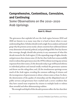 Comprehensive, Contentious, Convulsive, and Continuing Some Observations on the 2010–2020 Arab Uprisings