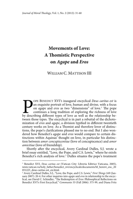Movements of Love: a Omistic Perspective on Agape and Eros