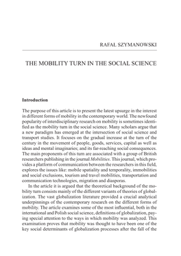 The Mobility Turn in the Social Science