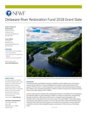 Delaware River Restoration Fund 2018 Grant Slate