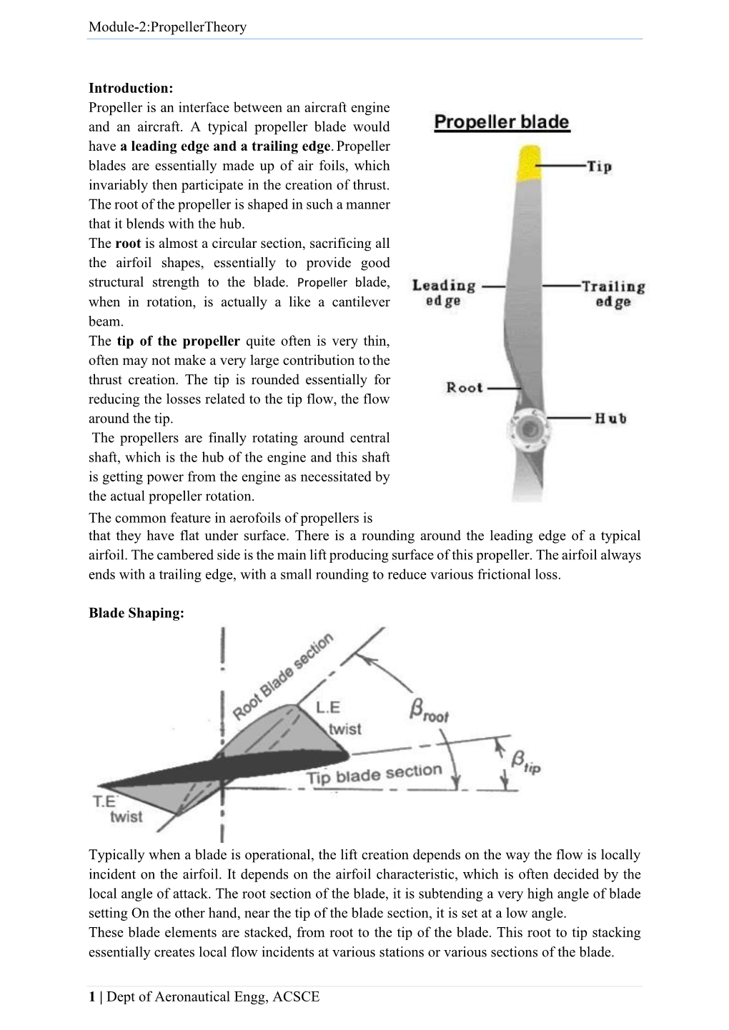 Module-2:Propellertheory 1 | Dept of Aeronautical Engg, ACSCE