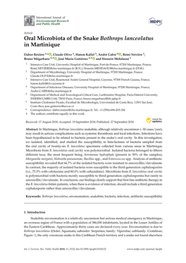 Oral Microbiota of the Snake Bothrops Lanceolatus in Martinique