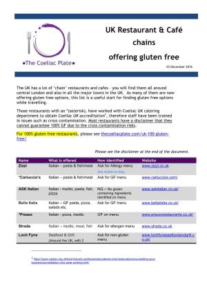 UK Restaurant Chains Offering Gluten Free