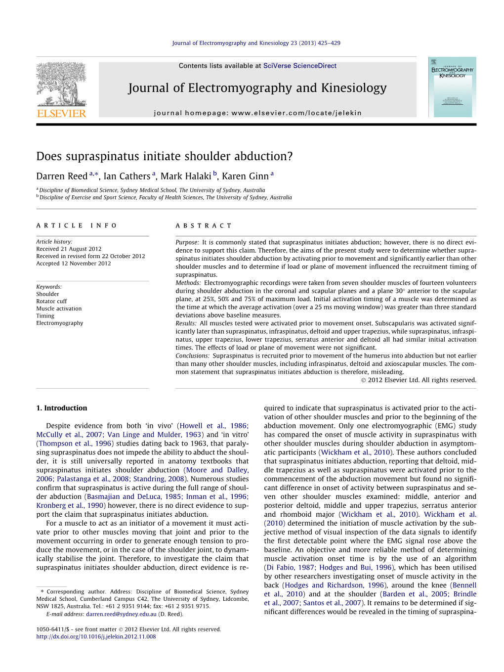 Does Supraspinatus Initiate Shoulder Abduction?