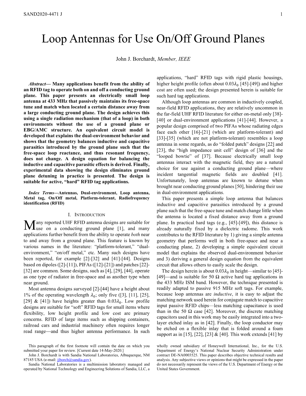 Loop Antennas for Use On/Off Ground Planes