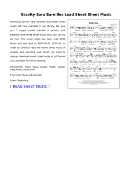 Gravity Sara Bareilles Lead Sheet Sheet Music