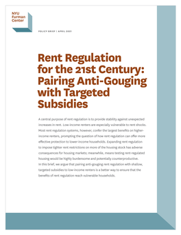 Rent Regulation for the 21St Century: Pairing Anti-Gouging with Targeted Subsidies