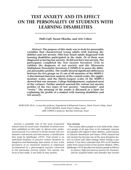 Test Anxiety and Its Effect on the Personality of Students with Learning Disabilities
